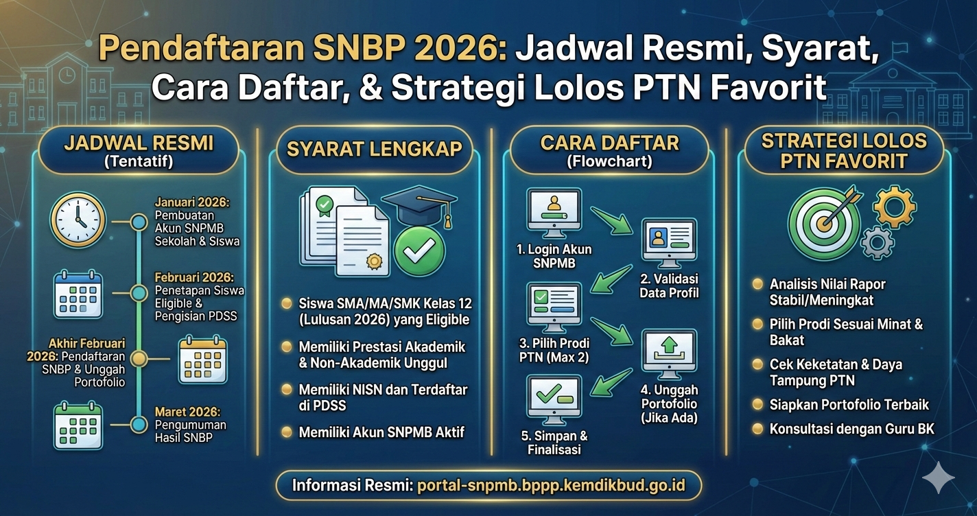 Pendaftaran SNBP 2026: Jadwal Resmi, Syarat Lengkap, Cara Daftar, dan Strategi Lolos PTN Favorit
