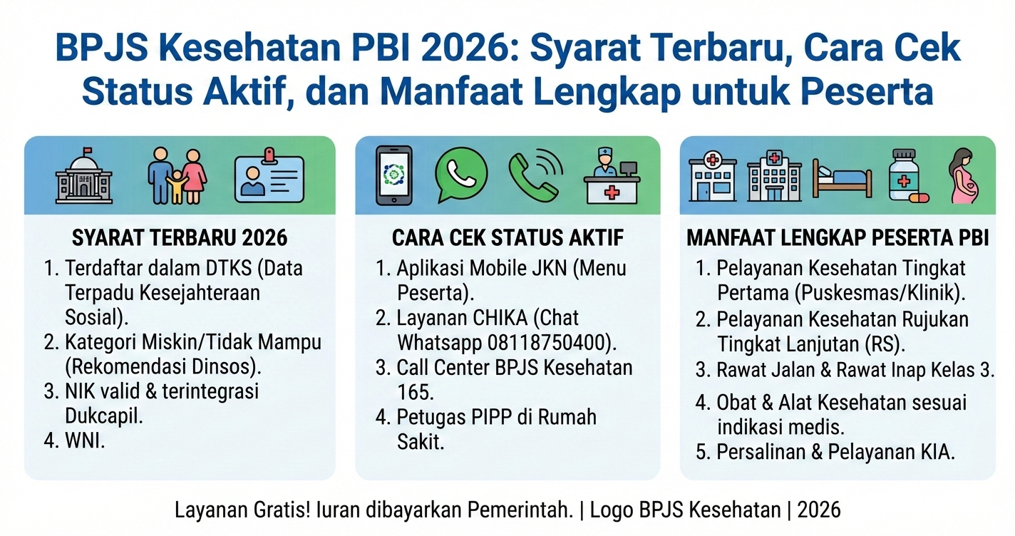 buatkan gambar ukuran 1200x630 BPJS Kesehatan PBI 2026: Syarat Terbaru, Cara Cek Status Aktif, dan Manfaat Lengkap untuk Peserta